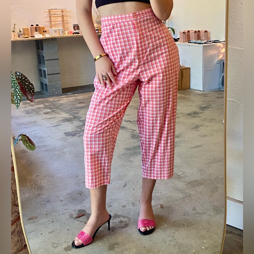 Vintage pink and orange gingham capri pants
